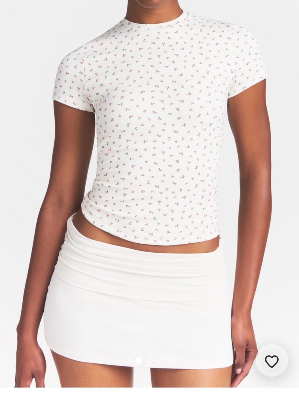 SKIMS White Crewneck Tee with Pink & Green Floral Print